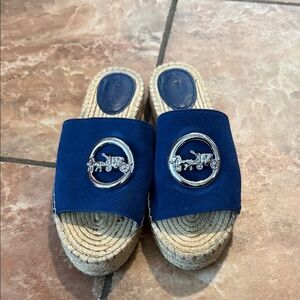 Coach Royal Blue Espadrille Slides with Silver Accent